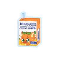 Box of orange juice with an orange boar cartoon sticker