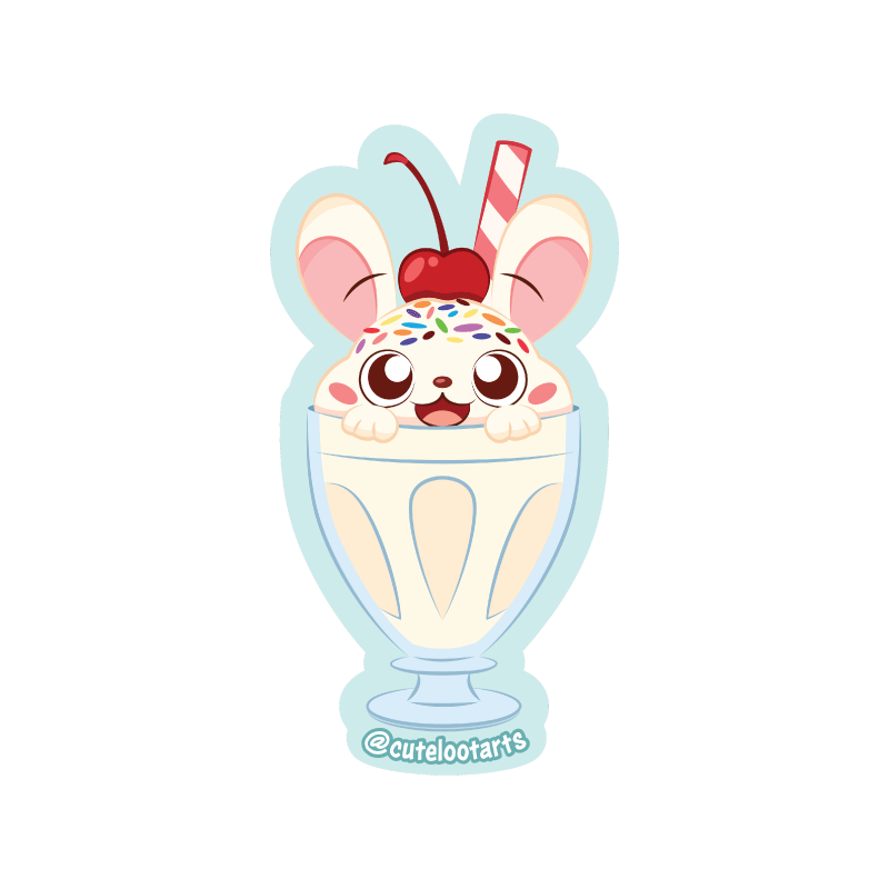 A bunny vanilla milkshake with a cherry on top cartoon sticker.