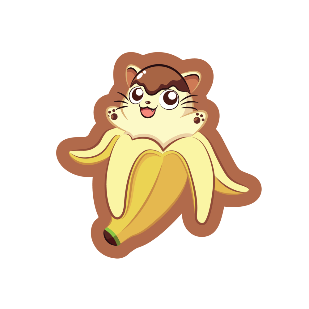 A cat banana with chocolate on its head cartoon sticker