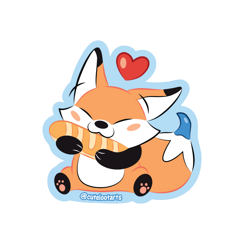 Our mascot Loot the Fox eating delicious bread cartoon sticker.