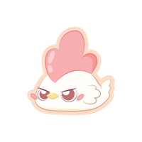 An piece of mochi that looks like an angry chicken cartoon sticker