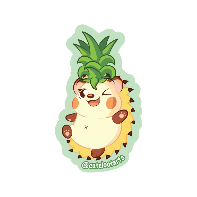 A porcupine with the aesthetic of a pineapple cartoon sticker.