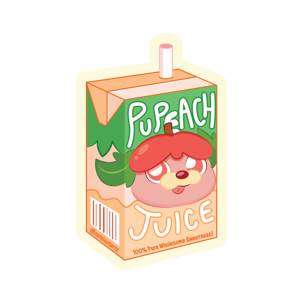 Happy peach puppy juice box sticker