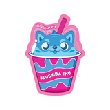A blue slushie shiba inu in a cup cartoon sticker.