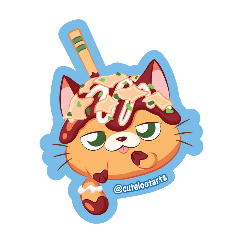 A takoyaki kitty cartoon sticker.